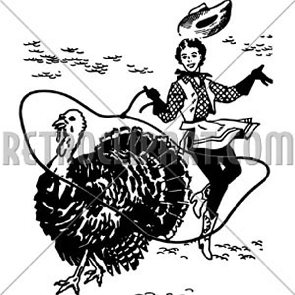 Cowgirl Lassoing Turkey