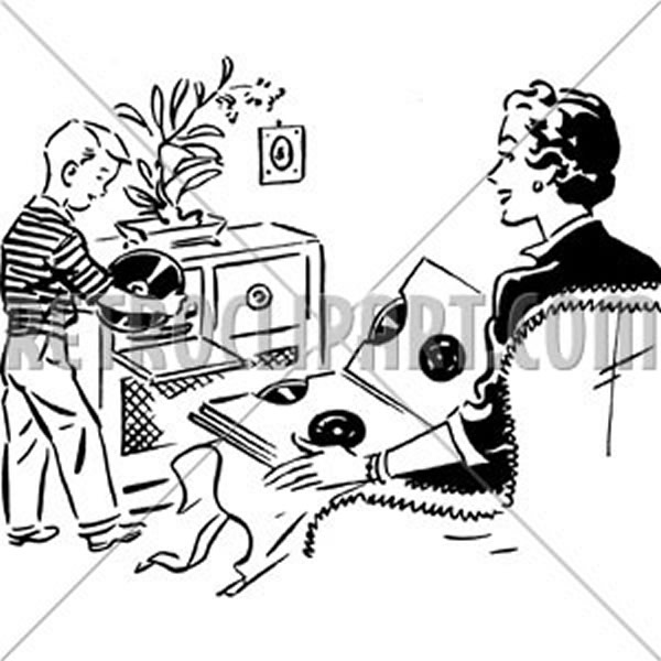 Mom And Son Listening To Records