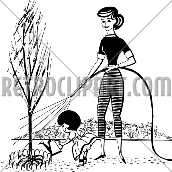 Mother And Daughter Gardening