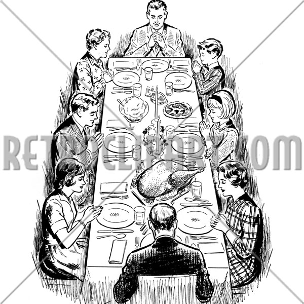 Saying Grace At Family Dinner